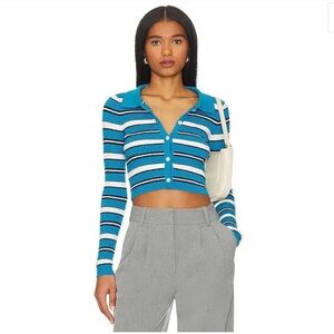 Superdown Keyara Button Up Top in Blue Multi